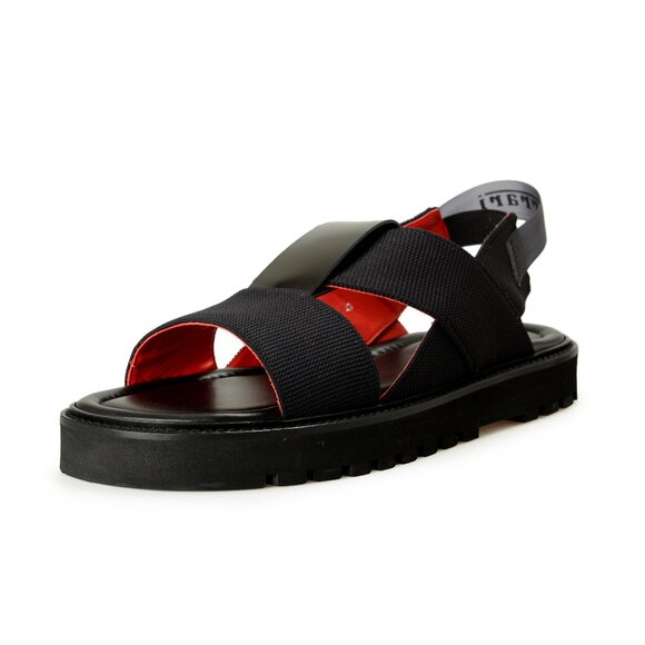 Scuderia Ferrari Men\'s Black Leather Sandals Shoes US 10 IT 43